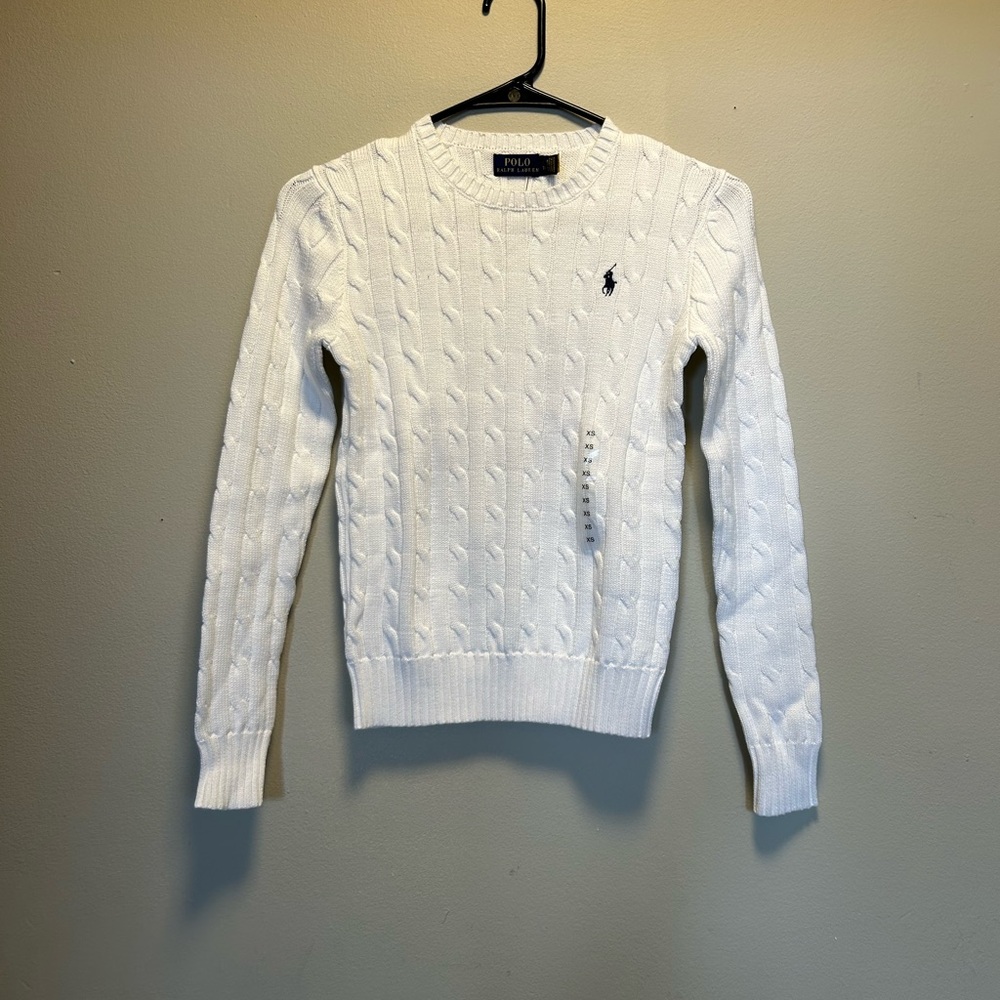 Ralph Lauren White Crew Neck Cable Knit Sweater